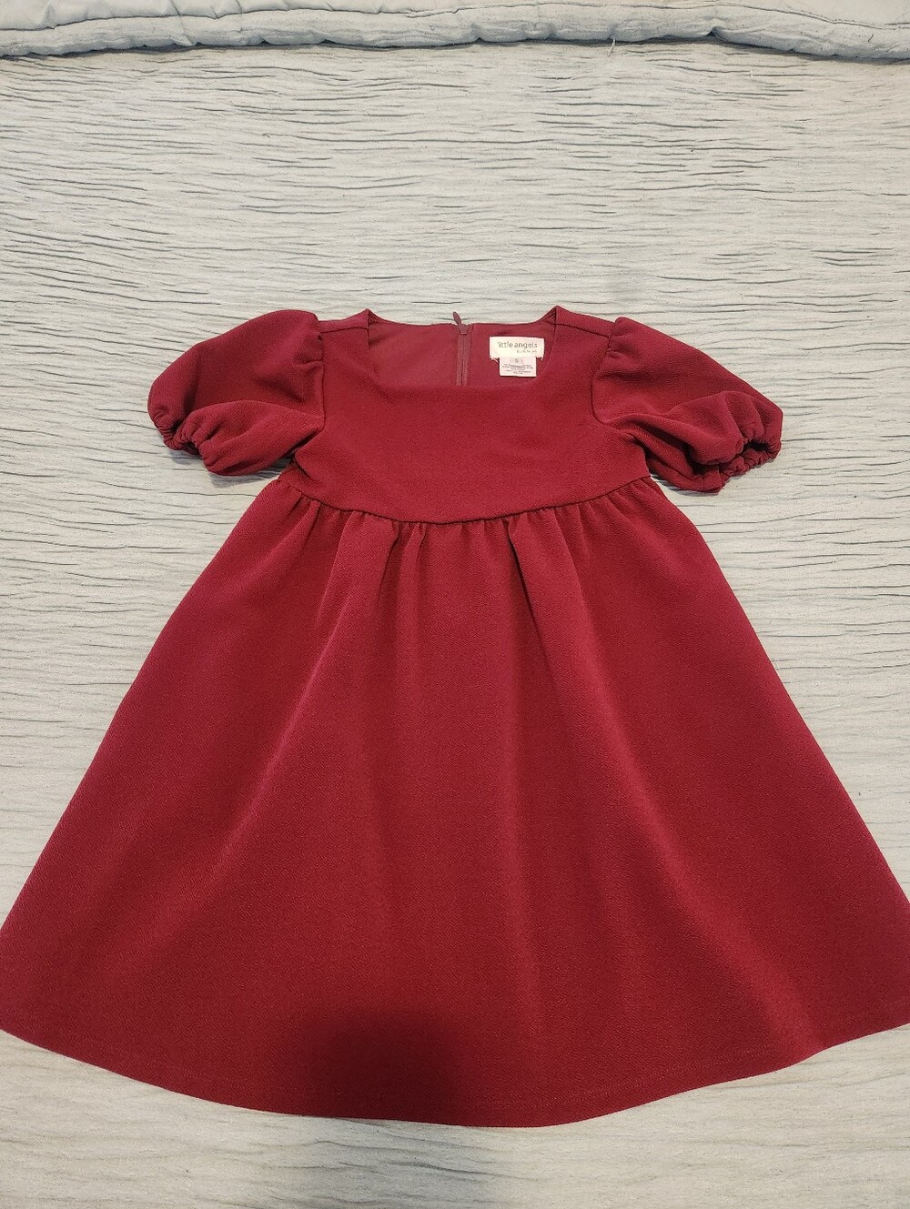 Us Angels Girls' Burgundy Puff Sleeve Party Dress